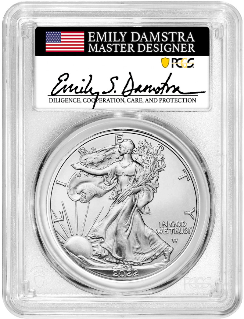 2022 Silver Eagle First Strike Pcgs Ms70 Emily Damstra Designer Signed | Lcr Coin