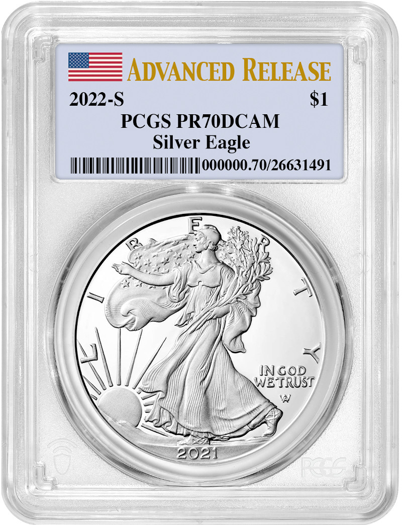 2022-S Proof Silver Eagle Advanced Release Pcgs Pr70 | Lcr Coin