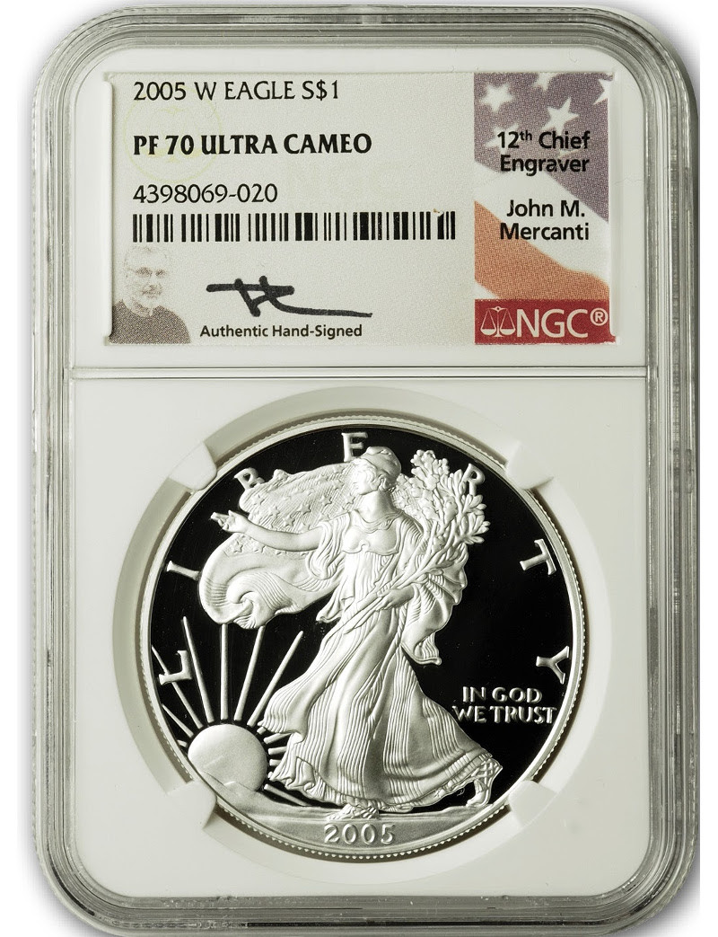 2005-W $1 Proof Silver Eagle Ngc Pf70 Ultra Cameo John Mercanti Signed | By LCR Coin