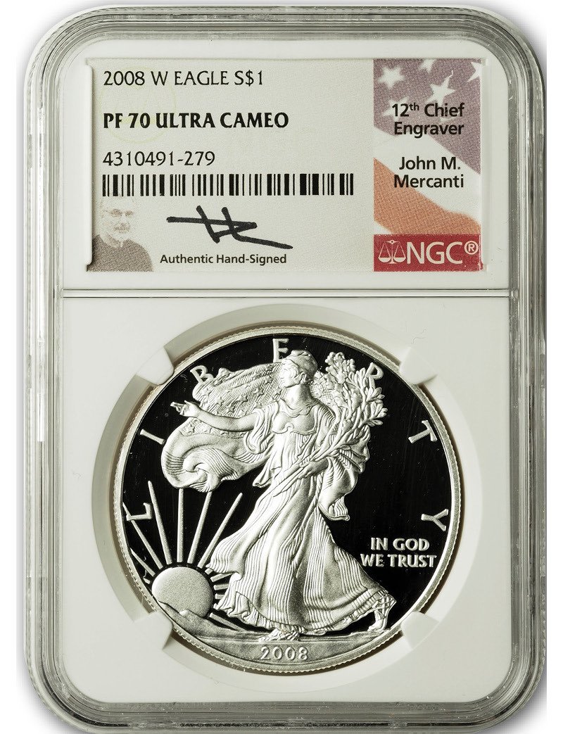 2008-W Proof Silver Eagle Ngc Pf70 Ultra Cameo John Mercanti Signed | By LCR Coin