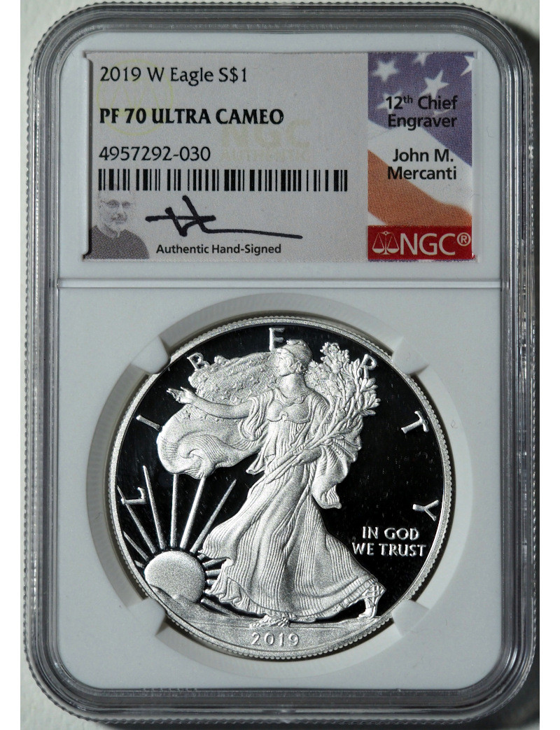 2019-W $1 Silver Eagle Ngc Pf70 Ultra Cameo Mercanti Signed | Lcr Coin