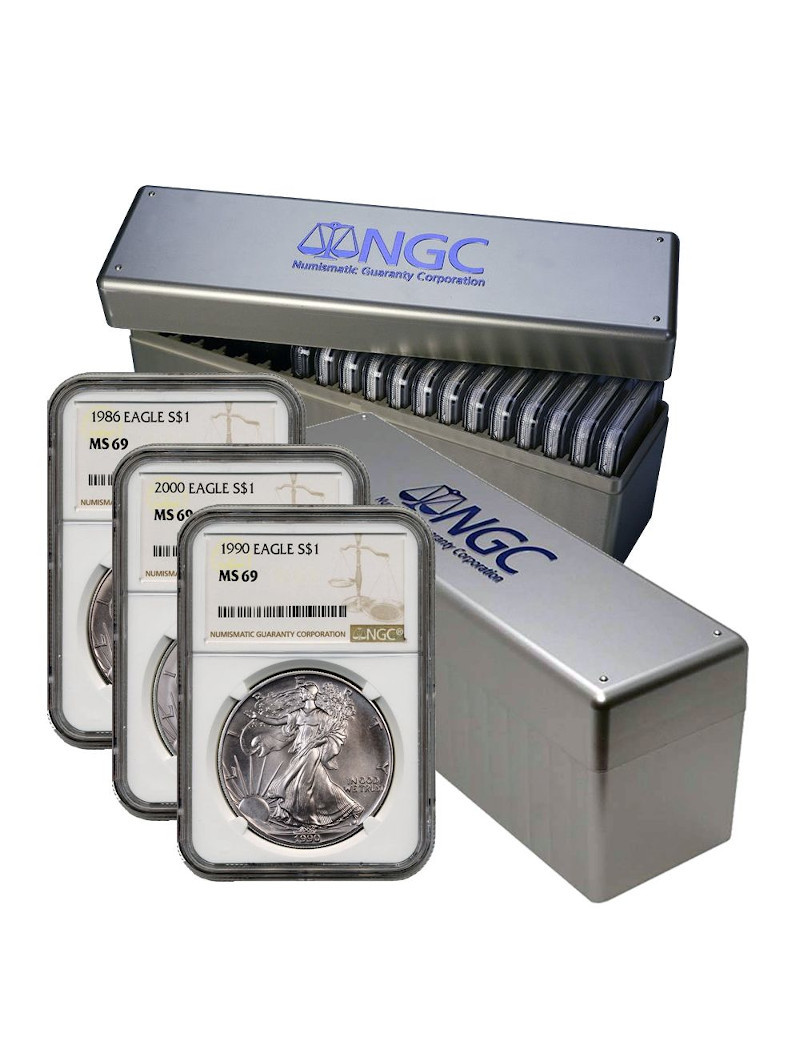 1986-2021 T-1 Heraldic American Silver Eagle 36-Pc Set Ngc Ms69 (2 New Ngc Boxes) | Lcr Coin